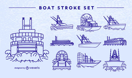 Conjunto de trazos de barcos y barcos.