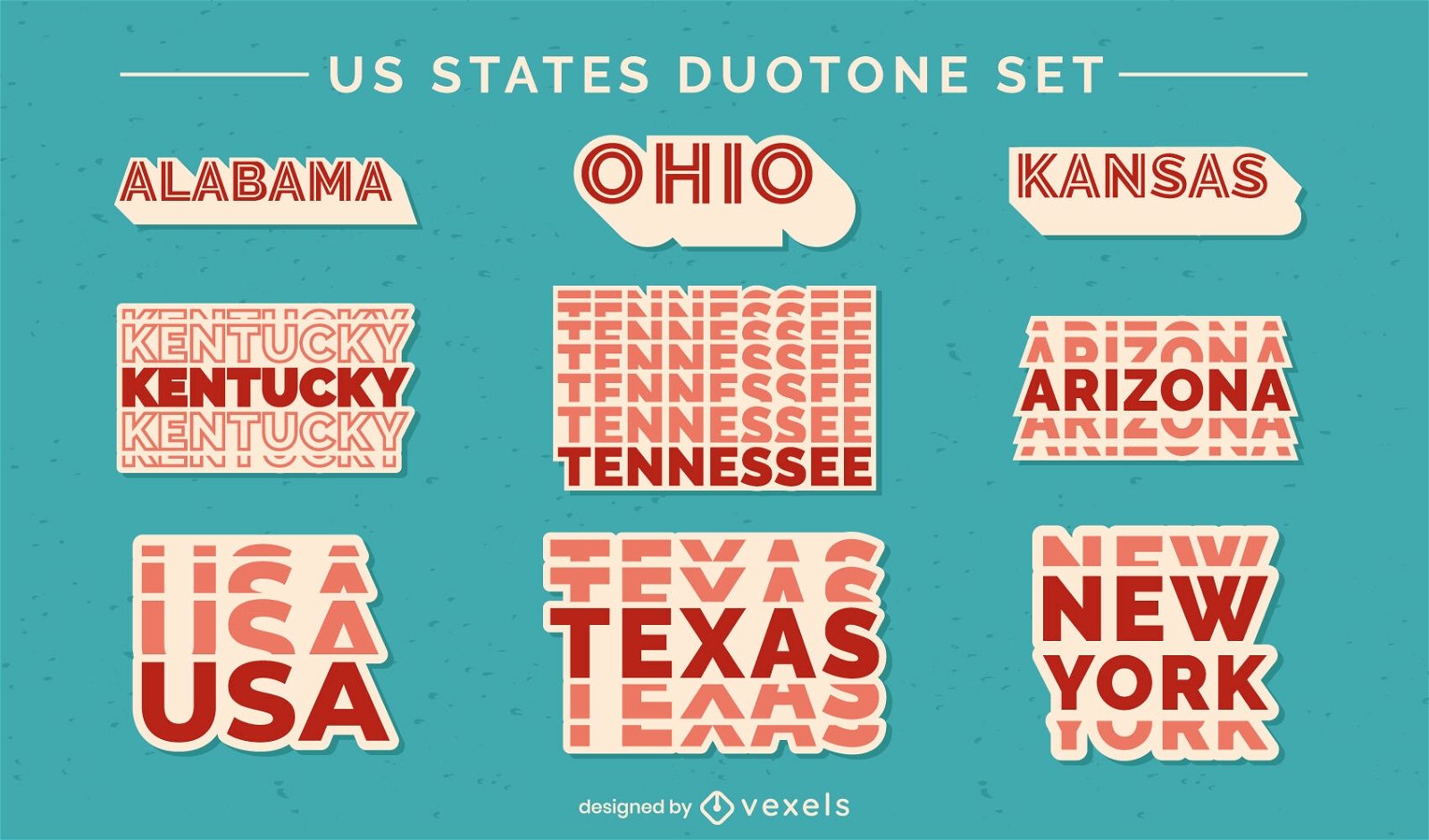 Duoton-Schriftzug-Set der US-Bundesstaaten
