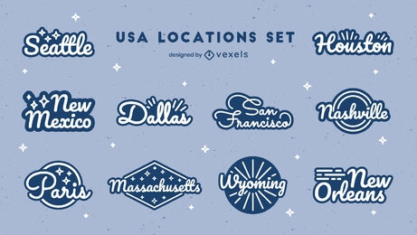 US states lettering badges set