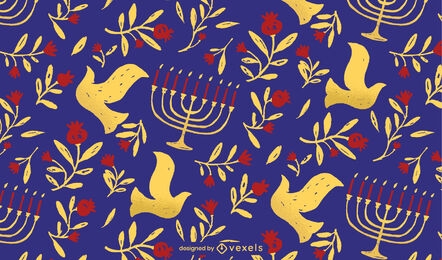 Hanukkah elements doodle pattern 