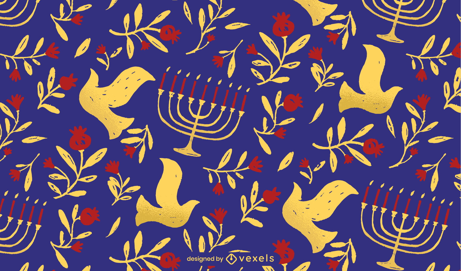 Hanukkah elements doodle pattern 