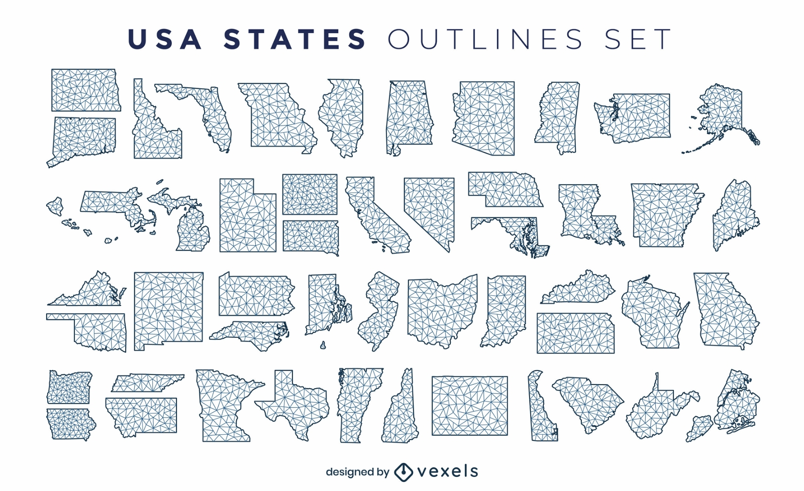 Conjunto de siluetas poligonales de los estados de los EE. UU.