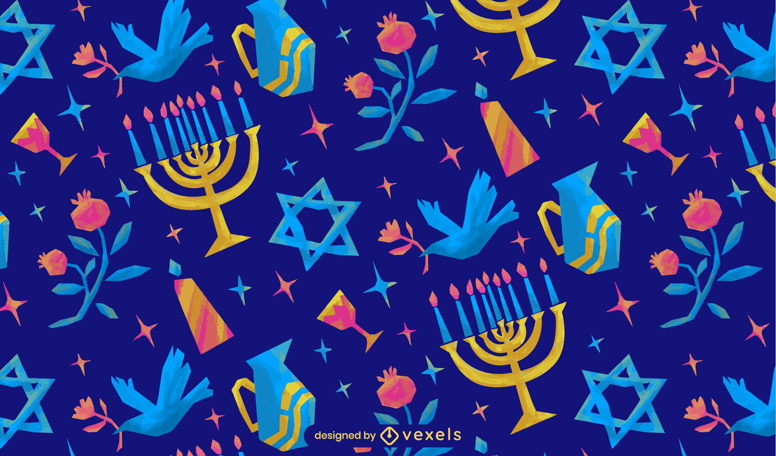 Elementos de Hanukkah seimi patrón plano