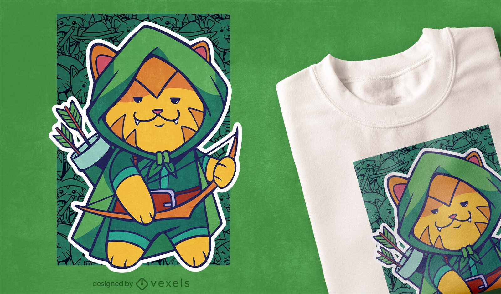 Diseño de camiseta de gato arquero