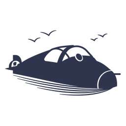 Pequeno submarino e gaivotas cortados Desenho PNG