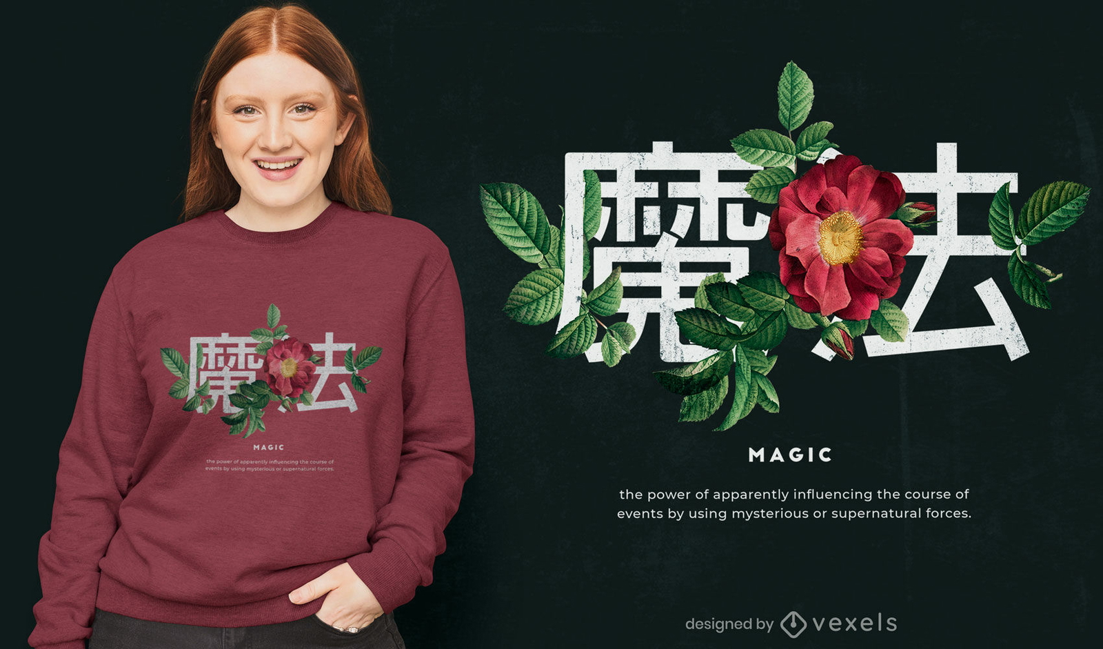 Citação japonesa com design de t-shirt de flores psd