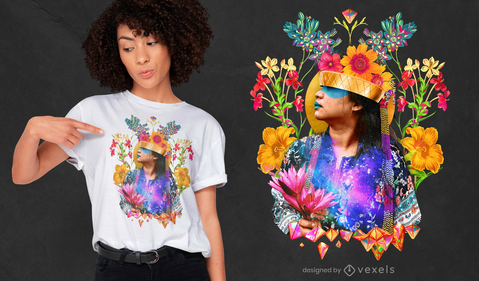 Diseño de camiseta psd de niña de flores selvatic