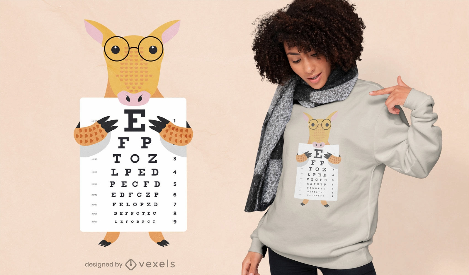 Armadillo holding eye chart t-shirt design