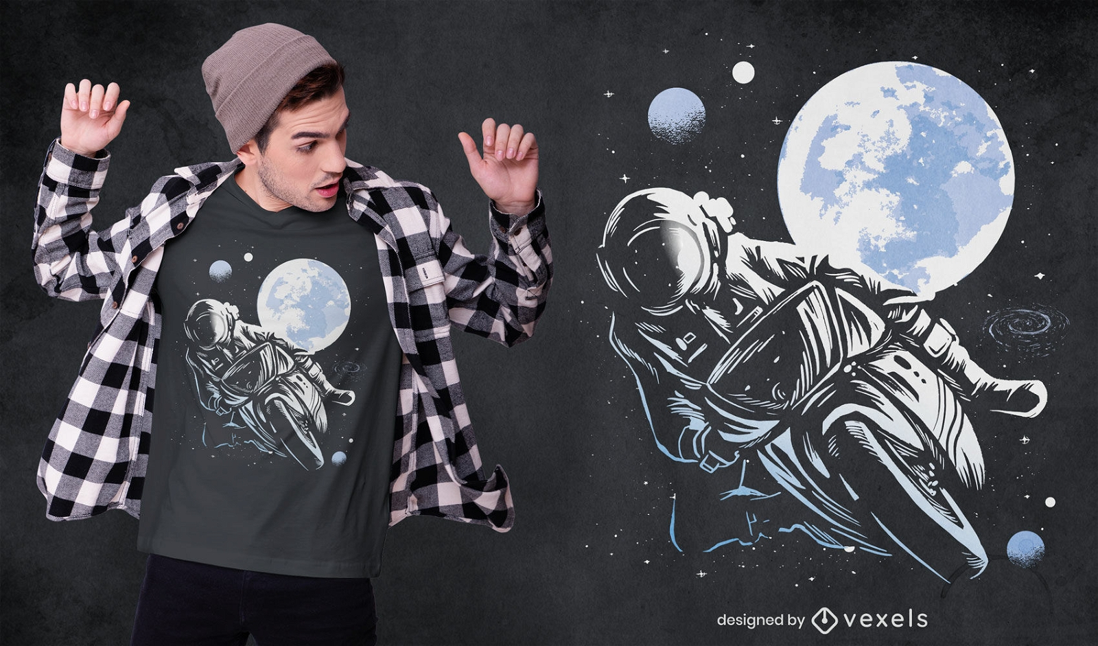 Design de camiseta de astronauta de motocicleta