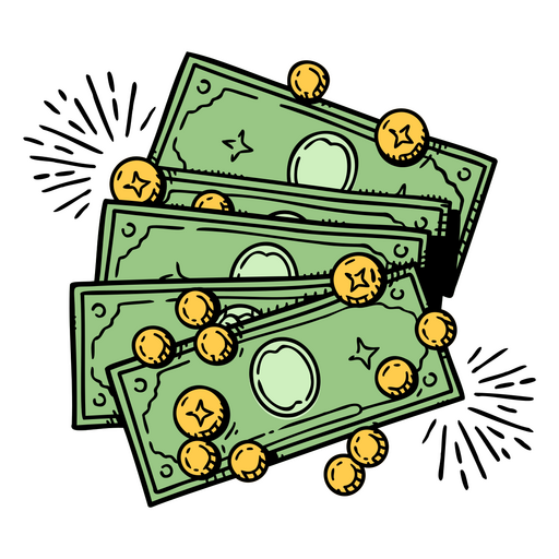 Ícone de finanças de negócios de contas e moedas de dinheiro Desenho PNG