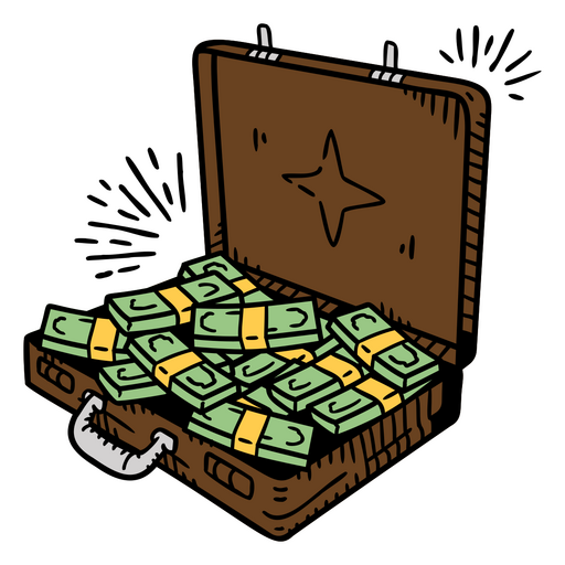 Money bills briefcase business finances icon