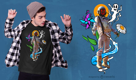 Trippy astronaut with drawings psd t-shirt design