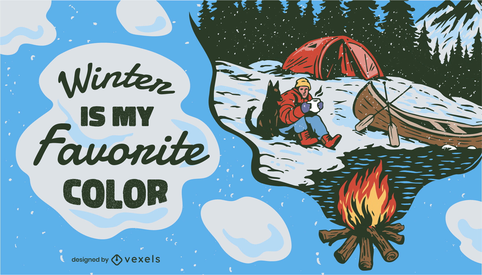 Ilustração de viagem de acampamento com neve no inverno