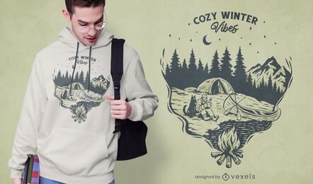 Diseño de camiseta de naturaleza de camping de invierno.