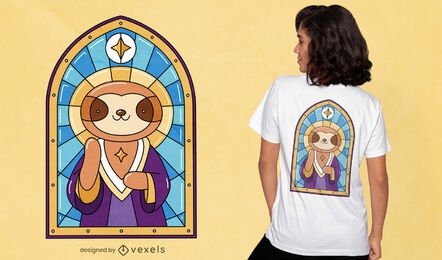 Design de camiseta com vitral de igreja da preguiça