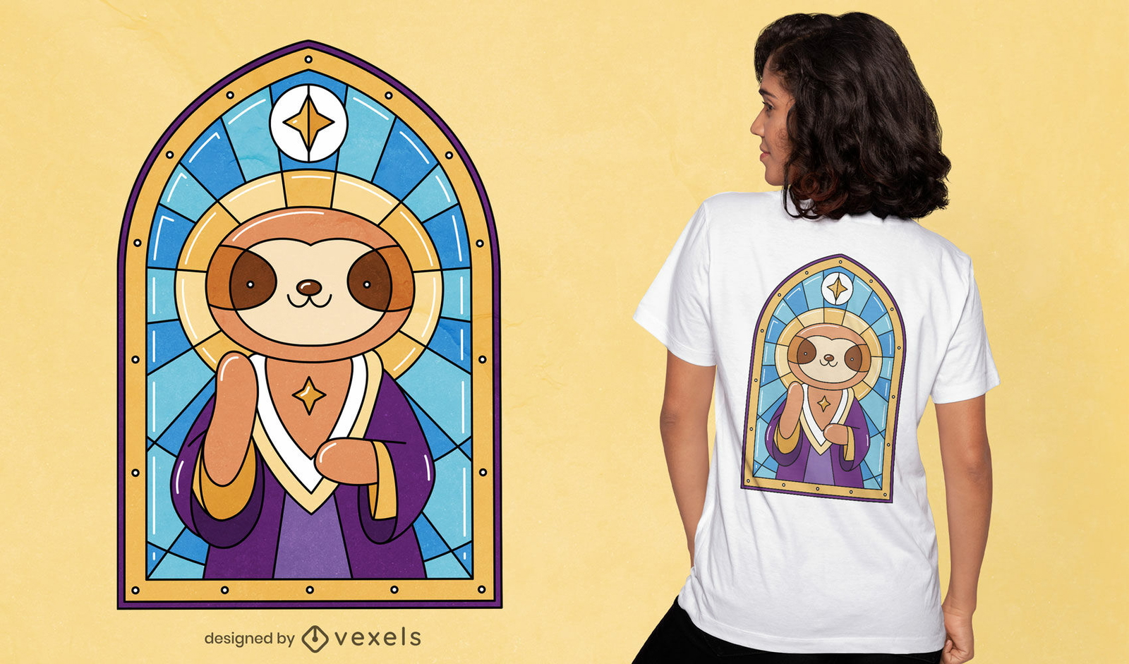 Diseño de camiseta de vidrieras de iglesia perezosa.