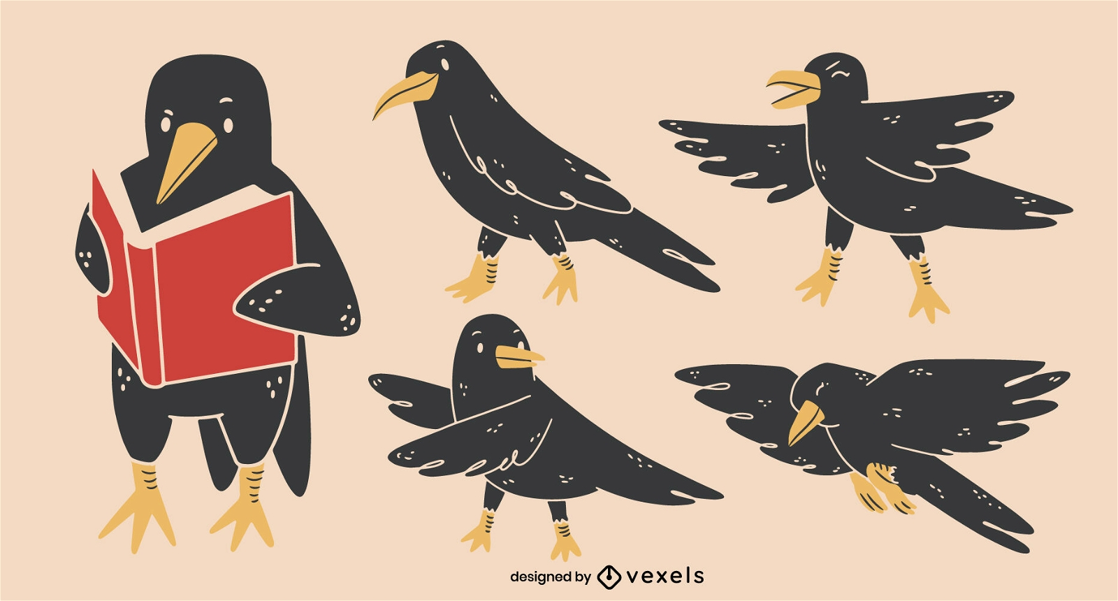 Conjunto de caracteres do pássaro corvo dos desenhos animados