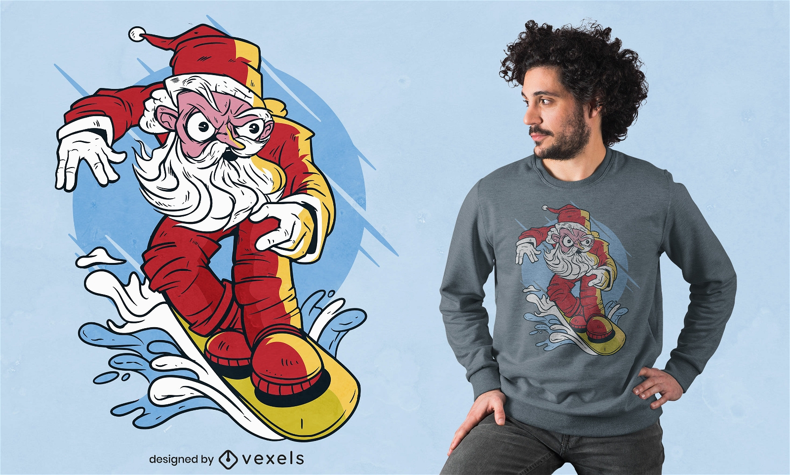 Santa Claus Snowboard T-Shirt Design