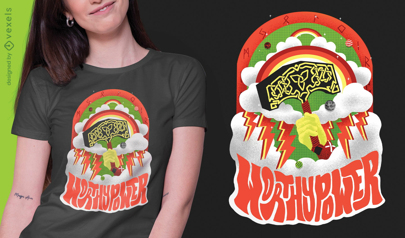 Würdiges Power-Wikinger-Trippy-PSD-T-Shirt-Design