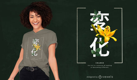 Japanese kanjis with flowers psd t-shirt design