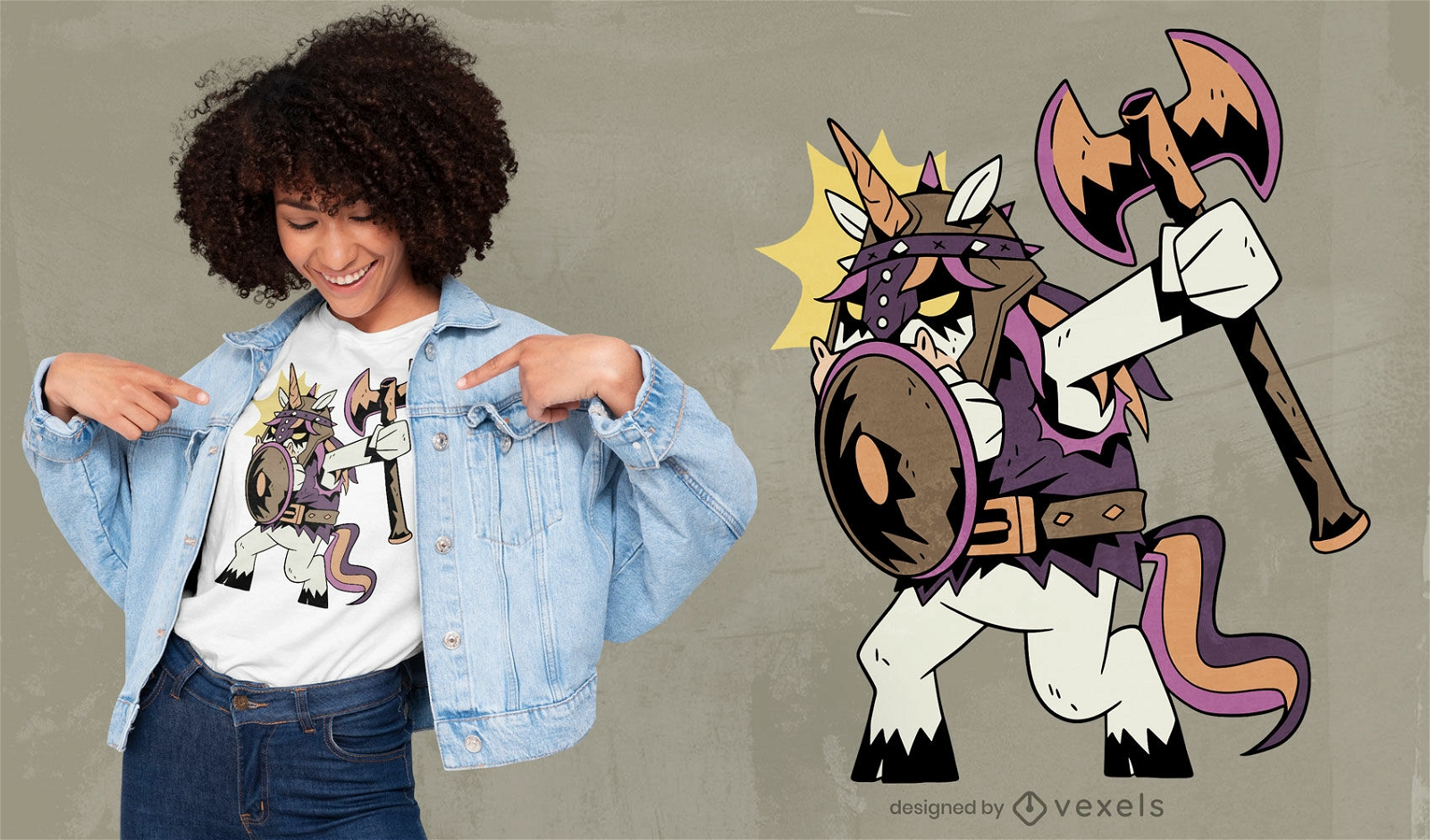Viking unicorn cartoon t-shirt design