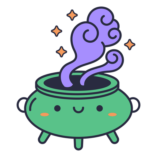 Green cauldron kawaii halloween