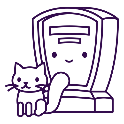 Gato y tumba trazo kawaii halloween Diseño PNG
