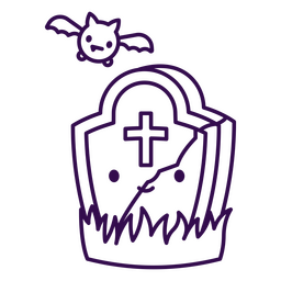 Halloween stroke kawaii grave bat PNG Design