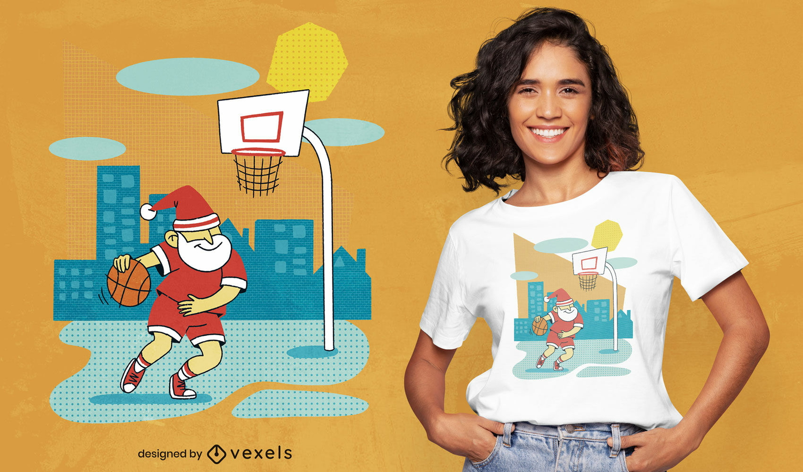 Santa jugando baloncesto psd diseño de camiseta