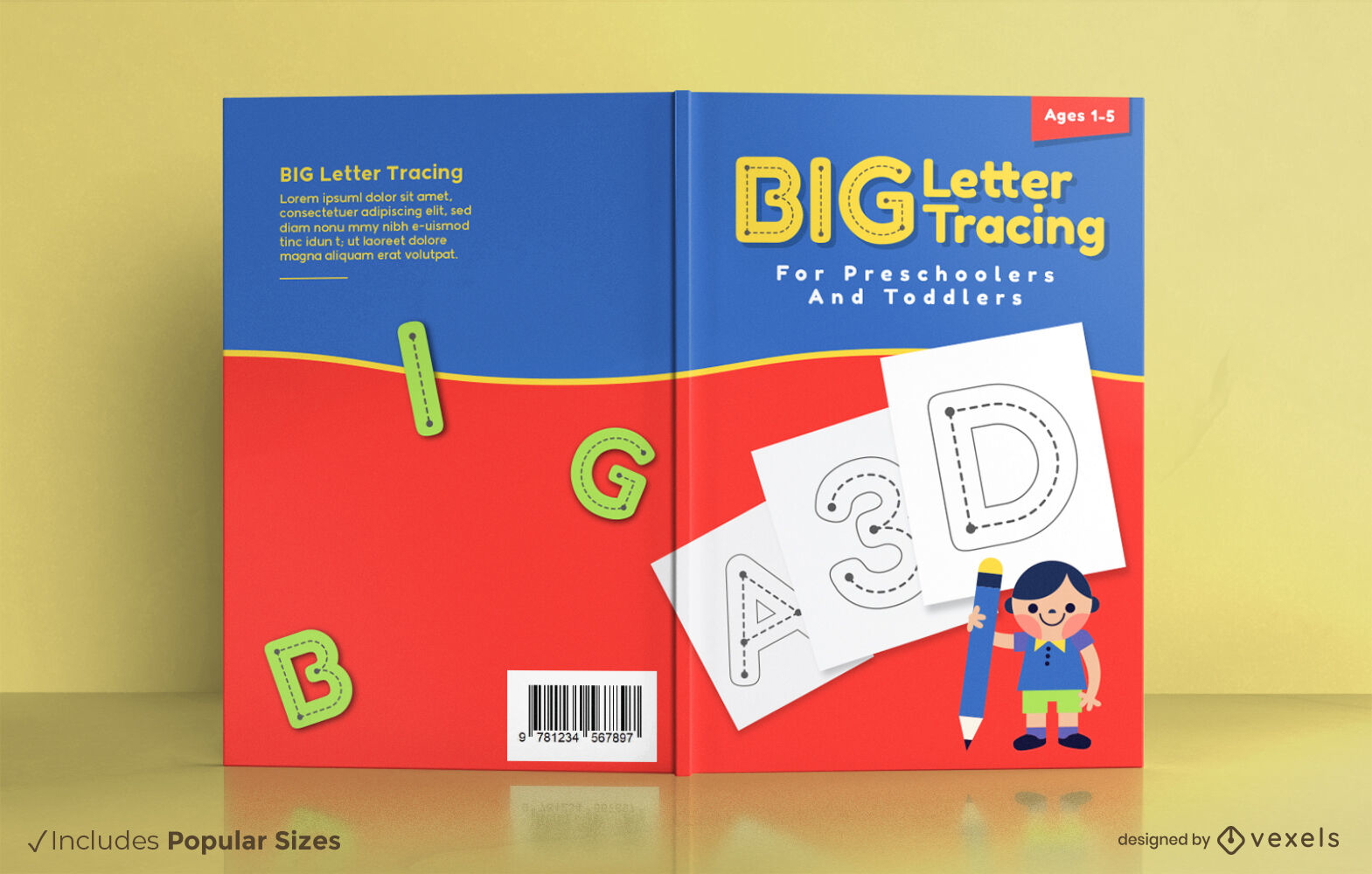 Desenho de capa infantil de livro de rastreamento de letras