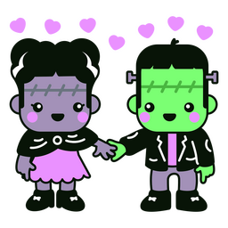 Frankenstein couple kawaii characters PNG Design