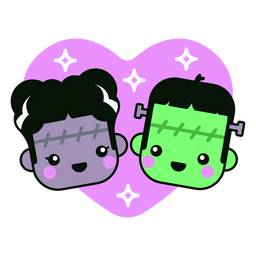 Frankenstein couple Halloween kawaii characters Transparent PNG