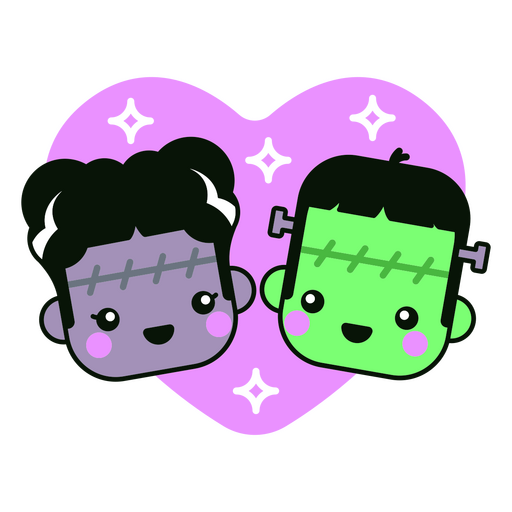 Personagens kawaii de Halloween do casal Frankenstein
