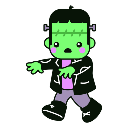 Halloween Frankenstein monstruo hombre kawaii carácter Diseño PNG