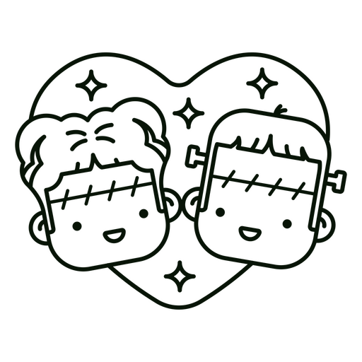 Frankenstein casal personagens kawaii simples Desenho PNG