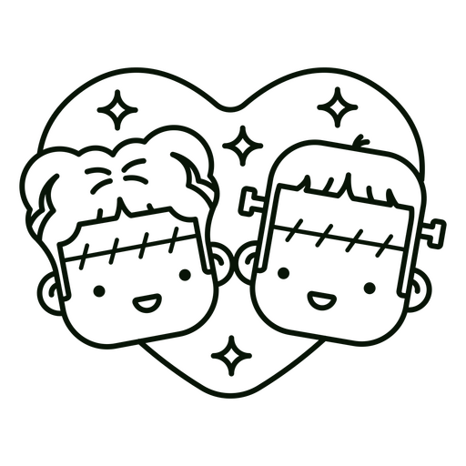 Frankenstein couple simple kawaii characters PNG Design