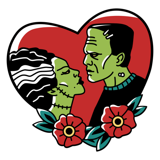 Tatuagem tradicional de coração de casal zumbi Desenho PNG