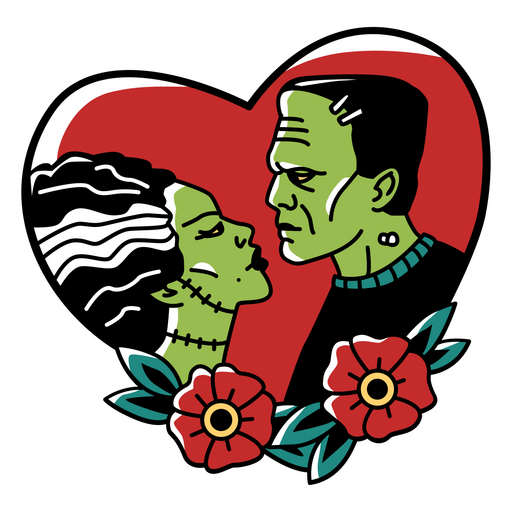 Zombie couple heart tradi tattoo PNG Design