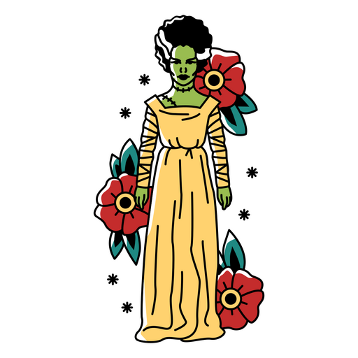 Spooky zombie bride traditional tattoo PNG Design
