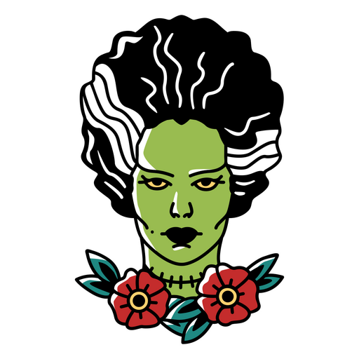 Zombie bride's head tattoo icon PNG Design