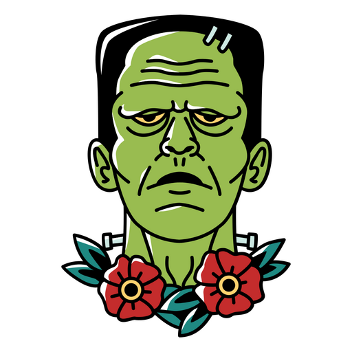Spooky zombie head tattoo style PNG Design