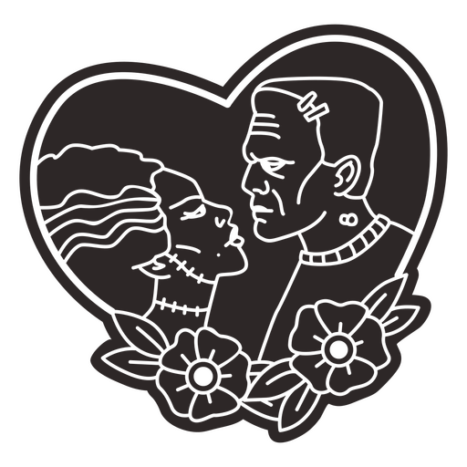 Zombie couple in a heart PNG Design