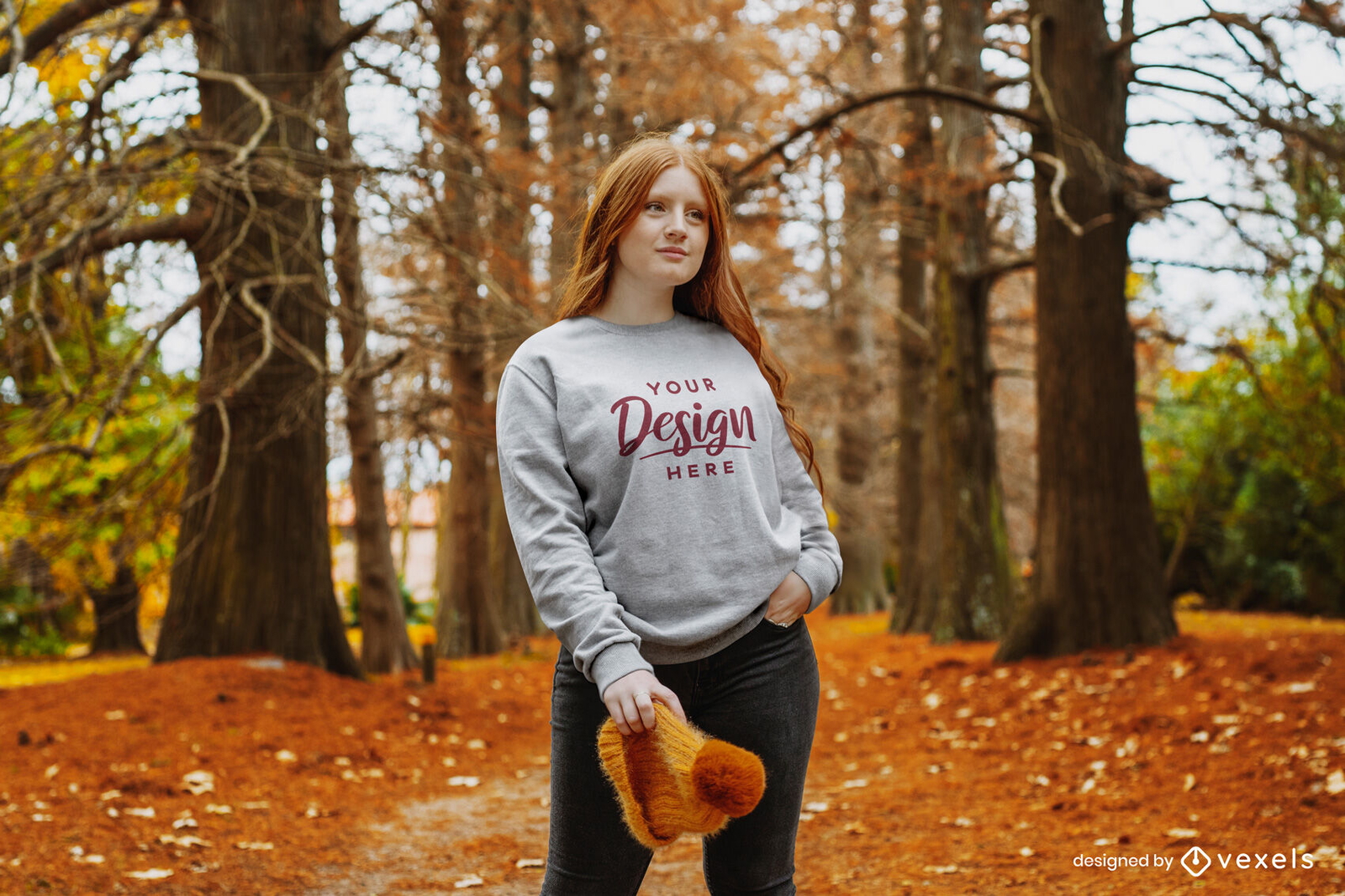 Herbst rothaarige Mädchen Sweatshirt Mockup