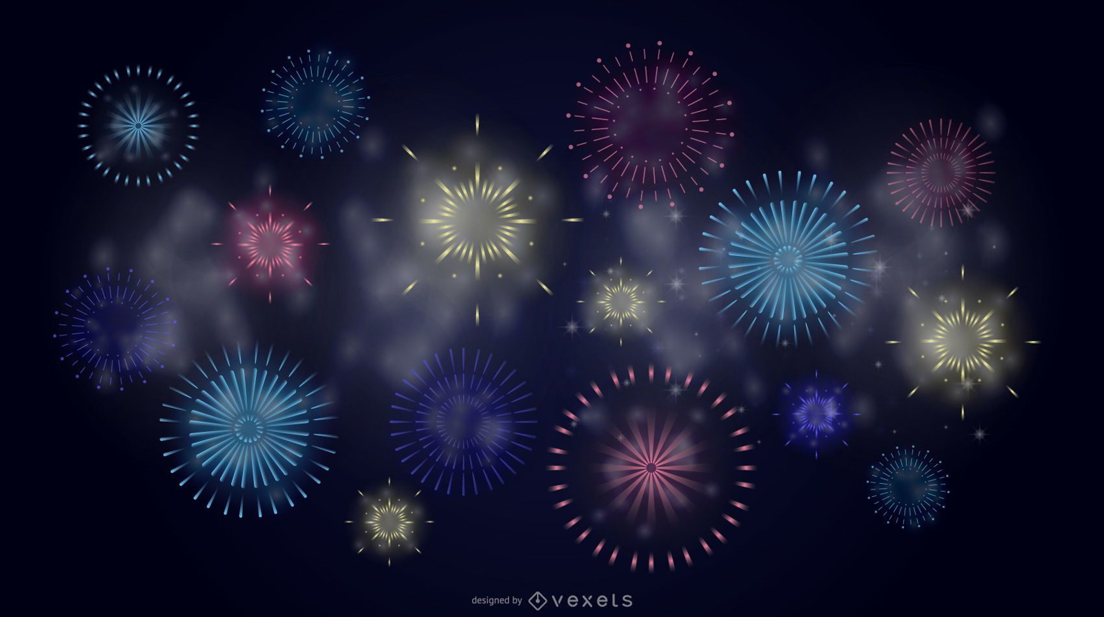 Desenho elegante de vetores de explosões de fogos de artifício