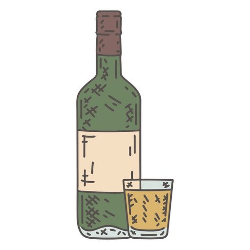 Liquor bottle and glass PNG Design