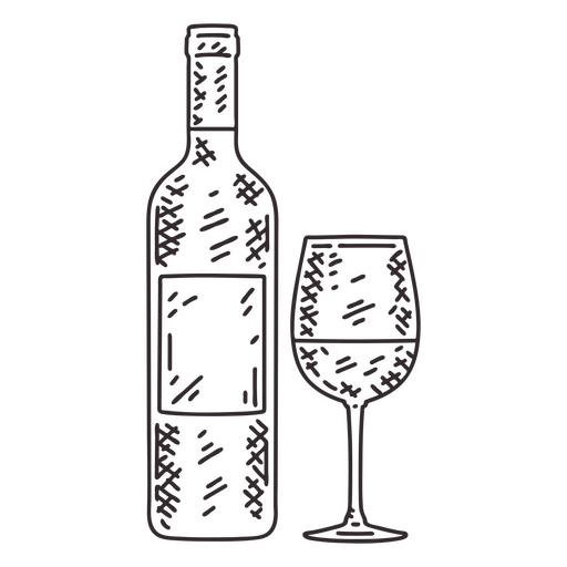 Botella de vino y copa Diseño PNG