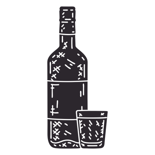 Liquor bottle and glass cutout PNG Design