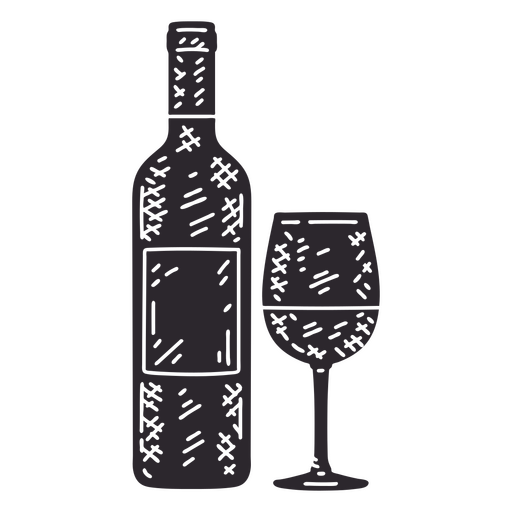 Detailed wine bottle and glass PNG Design