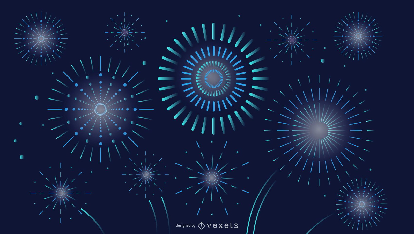 Desenho elegante de vetores de explosões de fogos de artifício