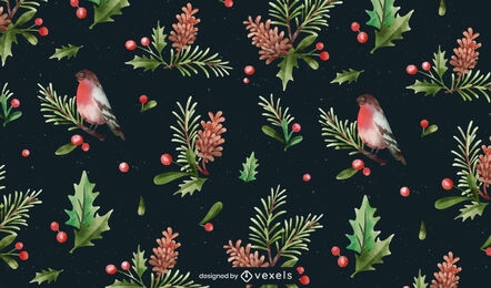 Mistletoe plants watercolor pattern design